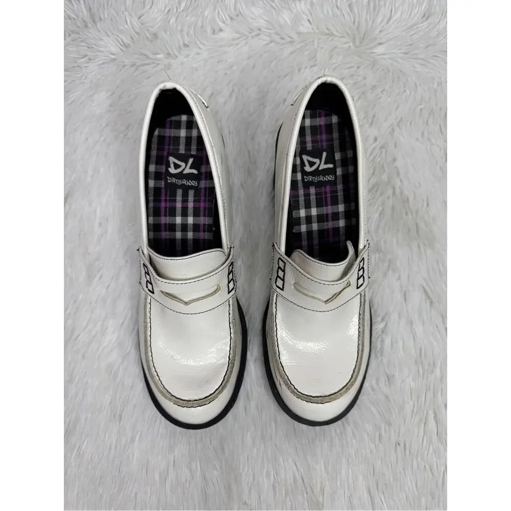 DIRTY LAUNDRY / Lita white patent leather chunky heeled loafers / 8